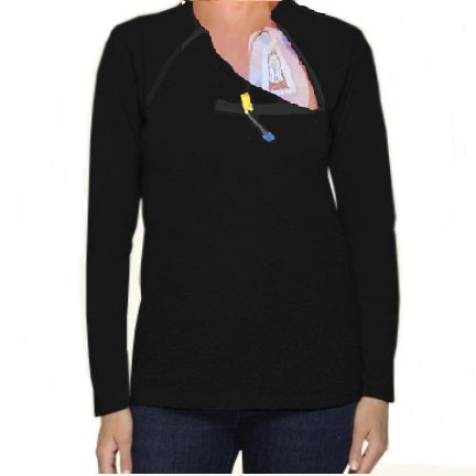  ComfyChemo® CHEMOWEAR : Women's Long Sleeve Chemotherapy Port  Zipper Shirts (Small, Black) : Clothing, Shoes & Jewelry